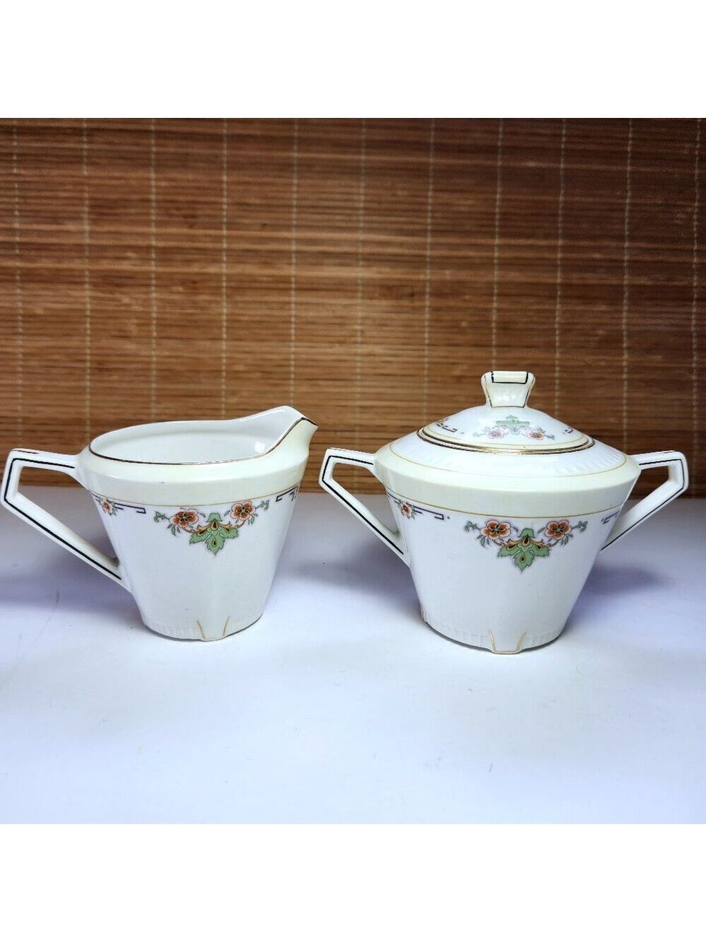 Embassy Maddock England Sugar & Creamer Set • Vintage Floral China • Gold Trim